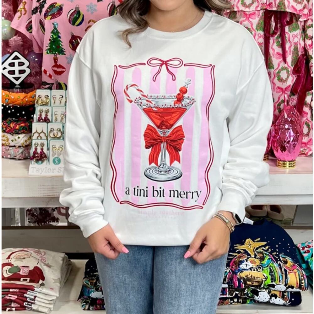 New Simply Southern A Tini Bit Merry Crewneck – Women’s White